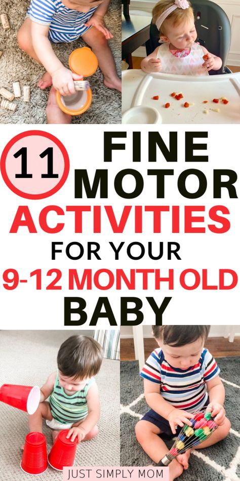 11 Simple, Developmental Fine Motor Activities for Infants 9-12 Months Old - Teaching Littles Fine Motor Activities For Infants, Motor Activities For Infants, 9 Month Old Baby Activities, Activities For Infants, Waldorf Learning, Baby Development Activities, Learn Through Play, Baby Sensory Play, Toddler Ideas