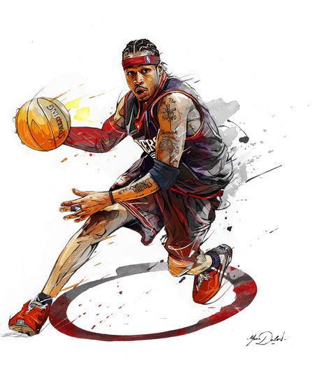 A personal project,my painting of the NBA legendary,: Allen Iverson. Basketball Drawings, Nba Artwork, Nba Basketball Art, Basketball Players Nba, Bola Basket, Nba Art, Basketball Posters, Basketball Photography, Nba Wallpapers