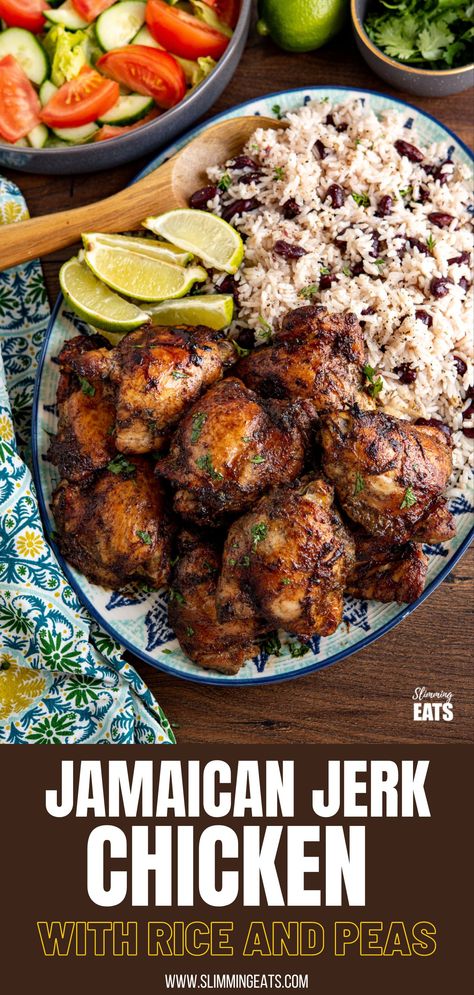 Jerk Chicken With Rice, Jerk Chicken And Rice, Jerk Recipe, Southern Foods, Jerk Chicken Recipe, Rice And Beans Recipe, Jamaican Jerk Chicken, Carribean Food, Chicken With Rice