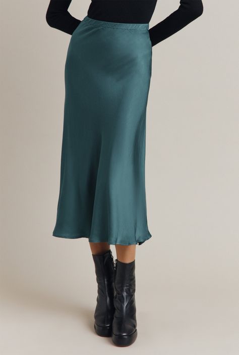 Dark Green Skirt, Olive Jumpsuit, Satin Slip Skirt, Palm Dress, Elle Dress, Satin Camisole, Satin Midi Skirt, Simple Green, Simple Tees