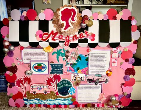 The theme was “ on the road again “ and I thought… well Barbie travels right? 😊 Barbie Themed Bulletin Board, Barbie Bulletin Board, Barbie Theme, Bristol Board, Classroom Design, On The Road Again, Classroom Themes, Bulletin Boards, Bulletin Board