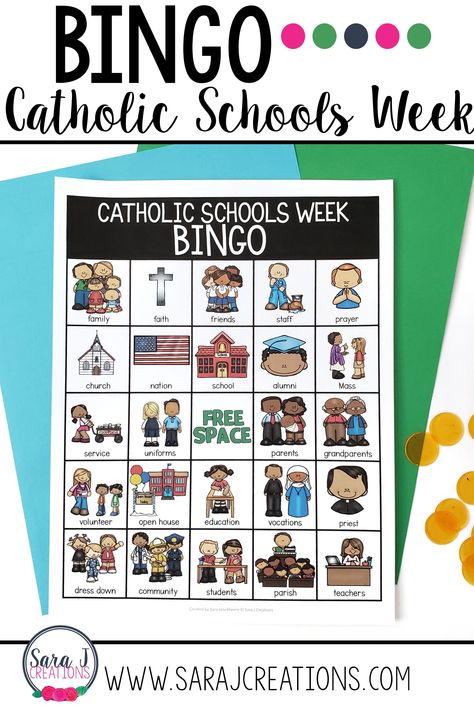 Catholic Schools Week printable Bingo. Perfect for Catholic kids. Catholic Schools Week Ideas, Spirit Day Ideas, Positive Behavior Rewards, Catholic Schools Week, Spirit Day, Catholic Education, Elementary School Classroom, School Week, 2nd Grade Teacher