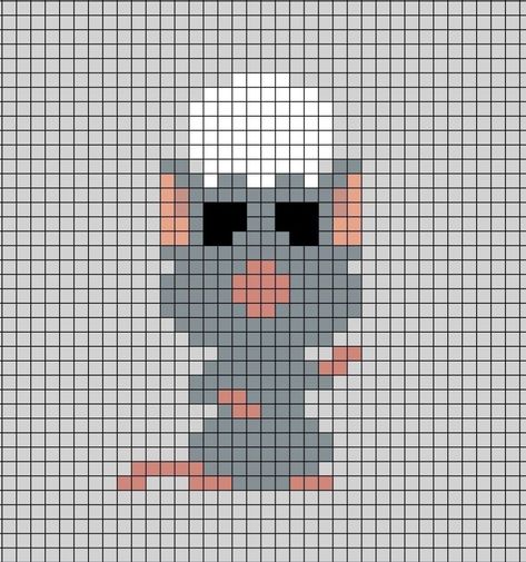 Ratatouille Perler Bead Pattern, Minecraft Templates Pixel Art, Ratatouille Cross Stitch, Ratatouille Perler Beads, Ratatouille Crafts, Rat Pixel Art Grid, Pixar Pixel Art, Pixel Art Pattern Simple, Modele Pixel Art Disney