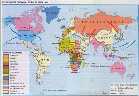 LA HISTORIA DEL MUNDO CONTEMPORÁNEO. CLAVES.: EL IMPERIALISMO COLONIAL French Revolution, World Map, Places To Visit, Map, History, Disney, For Sale, Art