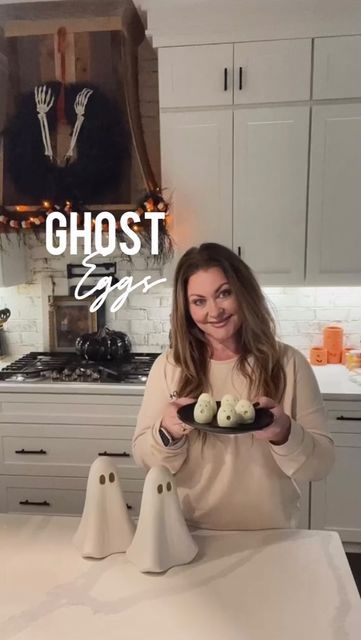 Elaine Citro on Instagram: "Ghost Eggs! How adorable are these cute ghost eggs? These couldn’t be any easier, but have a huge impact on the table at your Halloween party. -Boil and peel your eggs -Slice straight across bottom so egg will stand -You will need 2 straws with 2 different size openings (paper straws work best) -Use your smaller straw for the two eyes -Use the larger straw for the mouth -Be extra careful not to push too far through These are sure to be a big hit . #hallowee Ghost Eggs, Two Eyes, Paper Straws, Cute Ghost, Halloween Party, Egg, Ghost, Straw, Two By Two