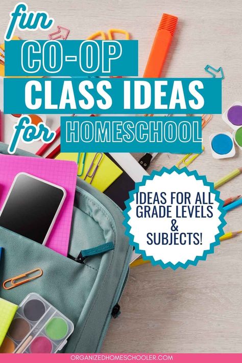 Fun Homeschool Projects, Homeschool Co Op Art Ideas, Homeschool Co Op Class Ideas Fun, Fun Homeschool Activities For Middle School, Homeschool Club Ideas, Co Op Class Ideas Homeschool Middle School, High School Homeschool Co Op Ideas, Kindergarten Homeschool Co-op Ideas, Electives For Homeschool