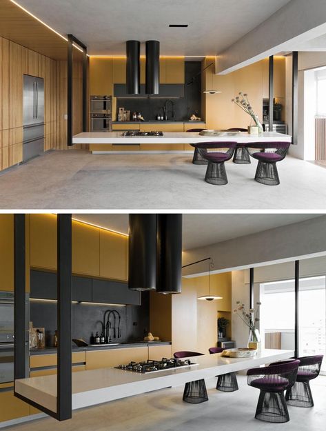 Kitchen Islands Ideas With Seating, Interior Dapur, Kitchen Island Table, Kitchen Seating, Modern Kitchen Island, Kitchen Island With Seating, Built In Seating, Island With Seating, Modern Houses Interior