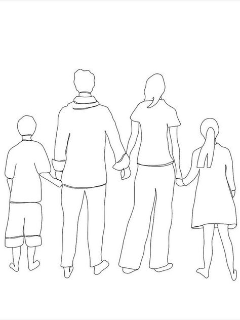 Family Picture Drawing Easy, Family Of 4 Drawing, Line Art Family Of 4, Family Drawing Sketch, Robots Art Drawing, Photo Gallery Wall Layout, Family Picture Drawing, Line Art Family, Family Line Art