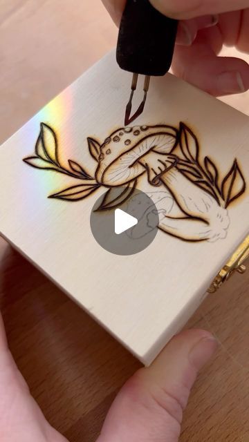 Kate Elliott on Instagram: "✨ Little boxes ✨  Soon to be available for purchase • #boxes #pyrography #woodburning #vanisle #vancouverisland #shawniganlake #mushroomart @razertip" Wood Burning Art Ideas, Witchy Wood Burning Ideas, Easy Woodburning Ideas, Pyrography Ideas For Beginners, Wood Burning Art For Beginners, Pyrography Patterns Printable, Wood Burning Ideas For Beginners Simple, Wood Burning Diy, Wooden Box Decoration Ideas