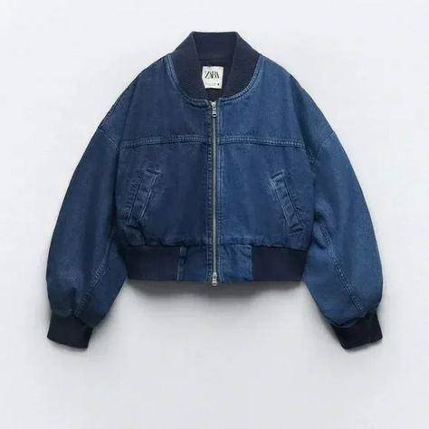 Zara | Jackets & Coats | Zara Zw Contrast Denim Bomber | Poshmark Cropped Blazer Jacket, Zara New, Knitted Coat, Oversized Jacket, Bomber Jackets, Zara Jackets, Zara Woman, Zara Basic, Cropped Denim