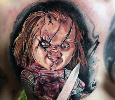 80 Chucky Tattoo Ideas For Men - Horror Movie Designs Chucky Tattoos, Chucky Tattoo, Culture Tattoos, Knife Tattoo, Doll Tattoo, Movie Tattoos, Fusion Ink, Bride Of Chucky, Geniale Tattoos