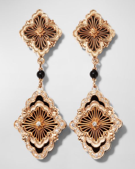 Find BUCCELLATI Opera Tulle 18k Onyx Diamond Drop Earrings on Editorialist. Buccellati earrings 18karat rose gold Black onyx elements Drops with diamonds Total diamond carat weight: 0.03 For pierced ears Made in Italy Buccellati Necklace, Buccellati Earrings, Buccellati Jewelry, Dope Jewelry Accessories, Diamond Drop Earrings, Fancy Jewelry, Royal Jewelry, Diamond Drops, Dream Jewelry