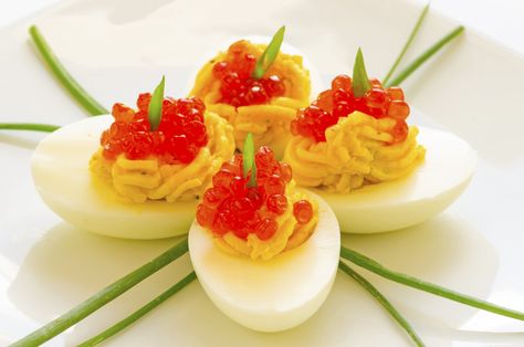 Deviled Eggs with Caviar | The Splendid Table Deviled Eggs With Relish, Sriracha Deviled Eggs, Thanksgiving Deviled Eggs, Roasted Garlic Recipe, Southern Deviled Eggs, Deviled Eggs Recipe Easy, Keto Deviled Eggs, Devilled Eggs Recipe Best, Salmon Caviar