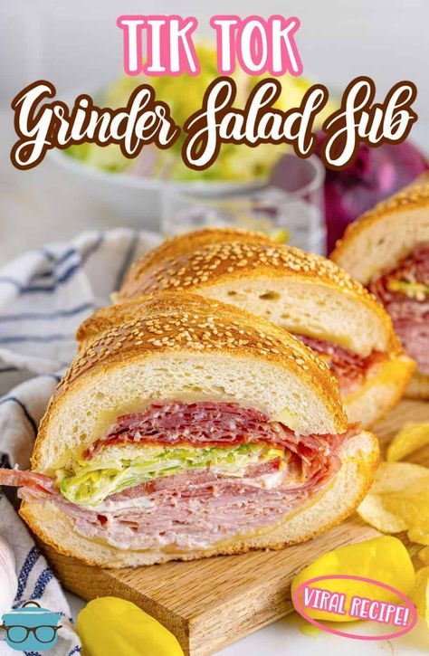 Tik Tok Grinder Salad, Tik Tok Grinder, Grinder Salad Sandwich, Grinder Salad, Grinder Sandwich, Tiktok Likes, Sub Sandwich, Italian Meats, Sub Sandwiches