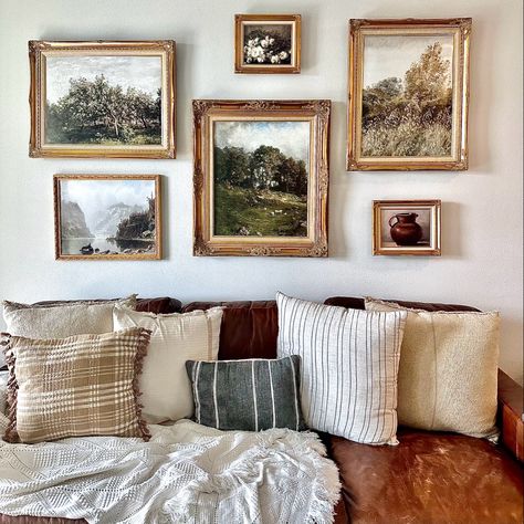 DIY Gallery Wall Old World Gallery Wall, Cottage Picture Wall, Antique Wall Gallery, Gallery Wall Over Sofa, Collected Gallery Wall, Antique Gallery Wall Living Room, Gold Frame Gallery Wall Bedroom, Gold And Wood Frame Gallery Wall, Antique Frame Collage Wall