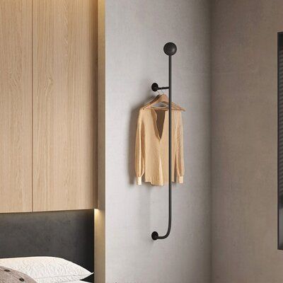 Perfect for hallways, entrances, bedrooms, closets, laundry rooms, or balconies. It will greatly help your daily life become more convenient and quicker. | Williston Forge Modern Design Wall Hanger Wall Mounted Garment Racks Metal in Black, Size 58.2 H x 7.8 W x 0.0 D in | Wayfair | Organization Messy Bedroom, Jacket Hanger, Entryway Modern, Metal Clothes Rack, Hall Stand, Foyer Design, Entry Way Design, Coat Rack Wall, Rack Design