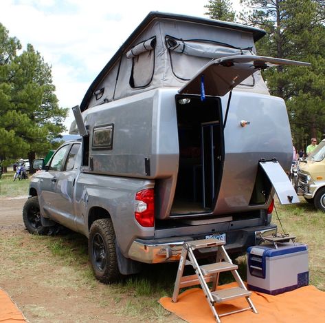 In photos: Pickup campers, big rig motorhomes and adventure vehicles of Overland Expo West 2018 Camper Trailer Tent, Truck Campers For Sale, Camping Trailer For Sale, Slide In Truck Campers, Kangoo Camper, Pop Up Truck Campers, Camper Truck, Trailer Tent, Truck Bed Camping