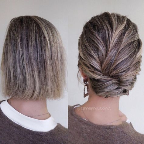 Bun Hairstyles For Short Hair, Short Medium Hair, Neck Length Hair, Updos For Short Hair, Rosa Hair, Short Hair Bun, Mother Of The Bride Hair, Chin Length Hair, Hairstyles For Medium Length Hair Easy