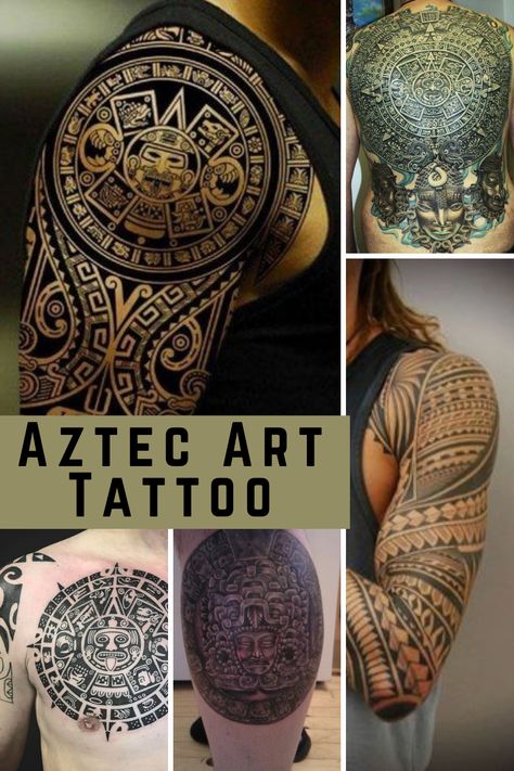 Aztec Art Tattoo Ideas & Meaning - TattooGlee Mayan Pattern Tattoo, Mayan Tattoo Ideas, Aztec Designs Tattoo, Aztec Tattoo For Men, Aztec Wolf Tattoo, Aztec Tattoo Designs Mayan Symbols, Aztec Arm Tattoo, Aztec Symbols Tattoo, Mayan Tattoos Sleeve