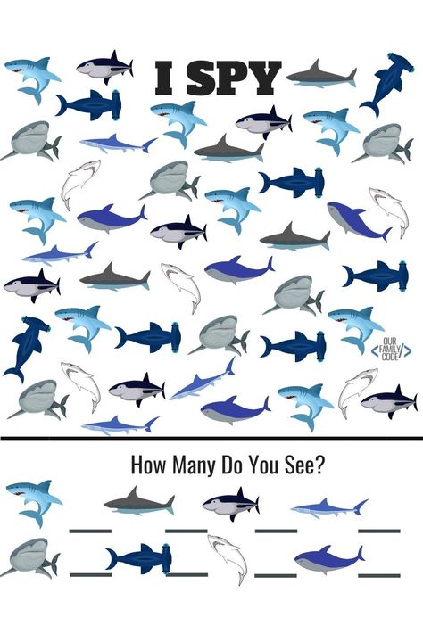 Free Shark worksheets for kids: I-Spy, Number Recognition, Letter Recognition, Less Than or Greater Than Shark Math! #homeschool #totschool #preschool #sharkweek #freekidactivities #freekidprintables #freepreschoolworksheets #summerworksheets #summerlearning #freekidworksheets Shark Games For Preschoolers, Shark Week Worksheets, Shark Week Theme Preschool, Shark Math Activities For Preschool, Shark Worksheets Preschool, Shark Activity For Kids, Shark Stem Activities For Kids, Shark Kindergarten Activities, Free Shark Printables