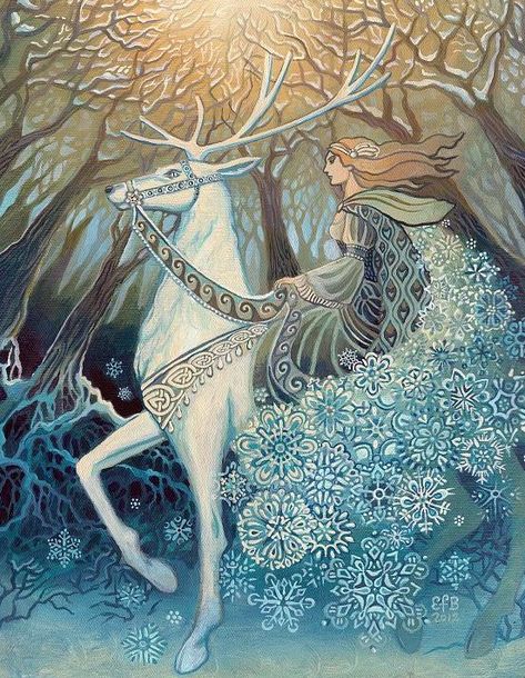 'Twas The Night Before Yuletide Pagan Mythology, Yule Winter Solstice, Winter Goddess, Solstice Art, Altar Art, Queen Goddess, The Snow Queen, Pagan Art, Greek Mythology Art