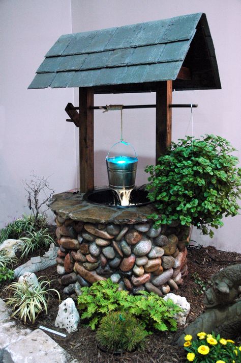 Wishing Well Wishing Well Fountain Diy, Rock Wishing Well, How To Build A Wishing Well, Wishing Well Water Feature, Wishing Well Painting Ideas, Wishing Well Garden Ideas, Wishing Well Decorating Ideas, How To Make A Wishing Well, Wishing Well Ideas For Yard Gardens