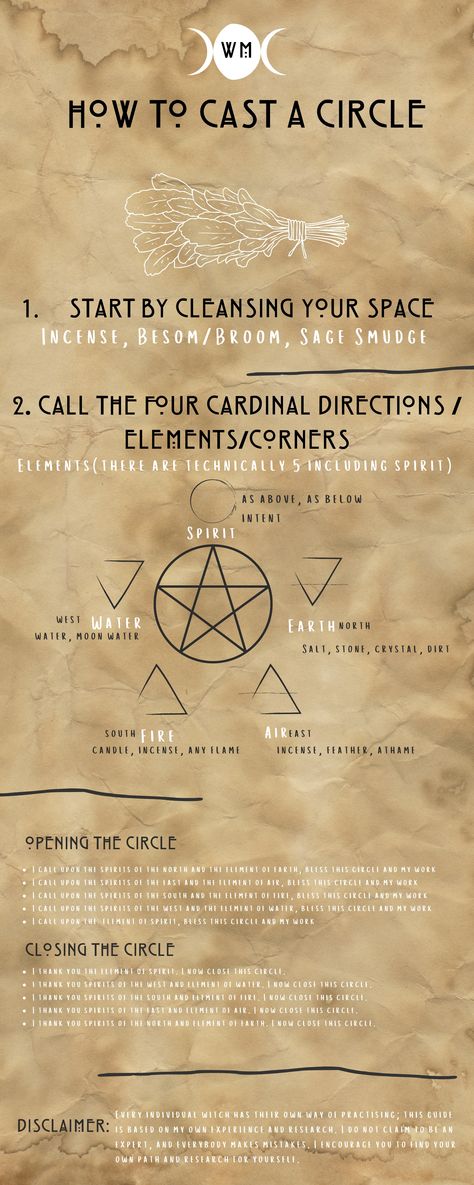 A very basic guide with some information on how to cast a circle. By casting a circle, you call on the elements to protect you during any of your workings. Always remember, once you have completed your spell or ritual,  to thank the spirits and close the circle. Again, we all have our own way of doing things, so explore which method works best for you and your personal practice. #castingacircle Open A Circle Witchcraft, The Craft Spells, Calling In The Elements, How To Cast A Circle Magic, Calling Spirits Spell, Casting Circles Witchcraft, How To Cast Circle, Calling The Elements, Circle Of Protection Spell