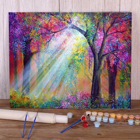 Natural Scenery Elation Paint By Numbers Package Oil Paints 40*50 Canvas Painting Loft Wall Picture For Wholesale|Paint By Number| - AliExpress Abstract Tree Painting, Please Like Me, Vw Art, Landscape Painting Tutorial, Canvas Painting Designs, Diy Canvas Art Painting, Amazing Art Painting, Art Inspiration Painting, Beautiful Fantasy Art