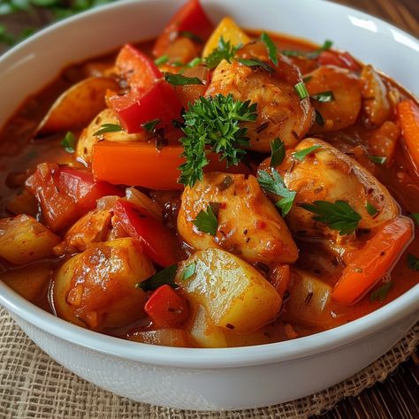 🍗 Try Chicken Afritada tonight! A hearty Filipino stew that's bursting with flavor! #StewSensation Chicken Afritada Ingredients: Chicken pieces (2 lbs (900g)) Potatoes, cubed (1 cup (150g)) Carrots, sliced (1 cup (130g)) Bell peppers, sliced (1 cup (150g)) Tomato sauce (1 cup (240ml)) Chicken broth (1 cup (240ml)) Onion, chopped (1) Instructions: Brown chicken in oil. Add onions, potatoes, and carrots; sauté. Pour in tomato sauce and broth; simmer until tender. 🍅 Comfort food at its best—... Chicken Afritada, Food Suggestions, Brown Chicken, Potatoes And Carrots, Instagram Recipes, Twisted Recipes, Chicken Pieces, Food Babe, International Food