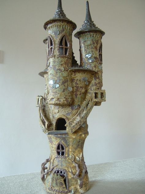 Fairycore Castle, Pottery Castle, Ceramic Houses Pottery, Tall Castle, Castle Diorama, Castle Sculpture, Miniature Castle, Castle Dollhouse, Casa Fantasy