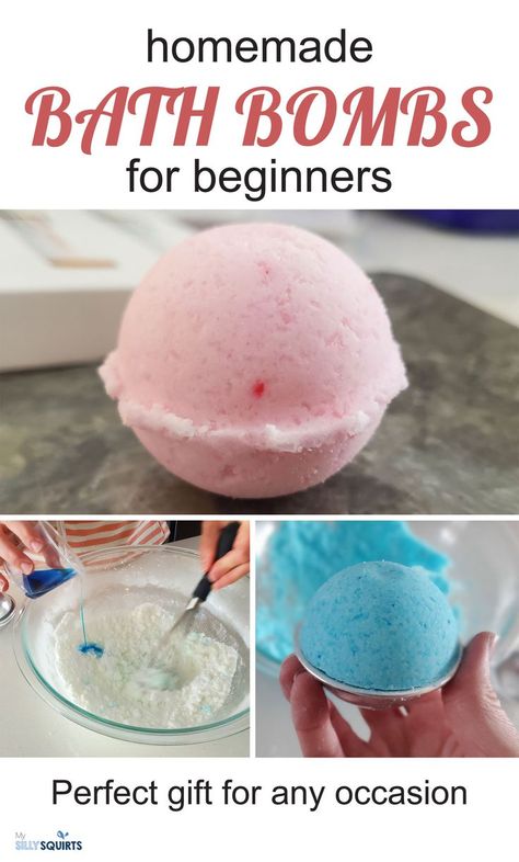 Making DIY homemade bath bombs isn't as hard as you might think. With a few natural ingredients such as essential oils, citric acid and baking soda, you can have a beautiful homemade gift. Perfect for a soak in a warm bath, these bath bombs are easy to make and fairly inexpensive. Check it out! Spa Activities For Kids, Bath Bomb Recipe Easy, Bath Boms Diy, Bath Diy, Bath Boms, Baking Soda Bath, Shower Products, Homemade Bath, Bath Bomb Recipes