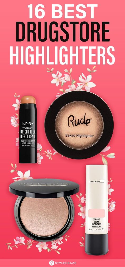 16 Best Drugstore Highlighters: Your overall makeup look is only as good as your highlighter palette. We have rounded up the 16 best drugstore highlighters that work like magic. #Makeup #MakeupTips #Highlighters Best Drugstore Highlighter, Highlighters Makeup, Strobing Makeup, Drugstore Highlighter, Magic Makeup, Best Highlighter, Natural Face Cleanser, Strobe Cream, Makeup Tutorial For Beginners