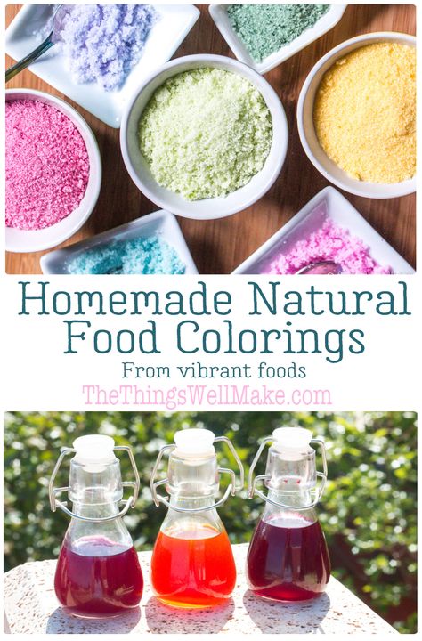 It's simple to make vibrant natural homemade food coloring from a variety of colorful foods that you may already have in your pantry. These colorants can then be used to tint sugar crystals and other foods. #naturalcolor #foodcoloring #thethingswellmake #miy Homemade Food Coloring, Natural Red Food Coloring, Dye Free Foods, Pantry Basics, Red Food Dye, Natural Food Dye, How To Make Bubbles, Cooking Tricks, Orange Food Coloring