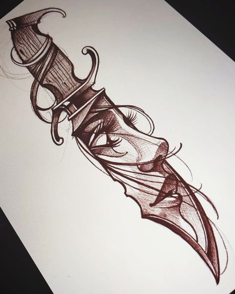 Knife Tattoo, Awesome Tattoo, Fantasy Tattoos, Geniale Tattoos, Dagger Tattoo, Tattoo Desings, Tattoo Style Drawings, Tattoo Art Drawings, Design Drawings