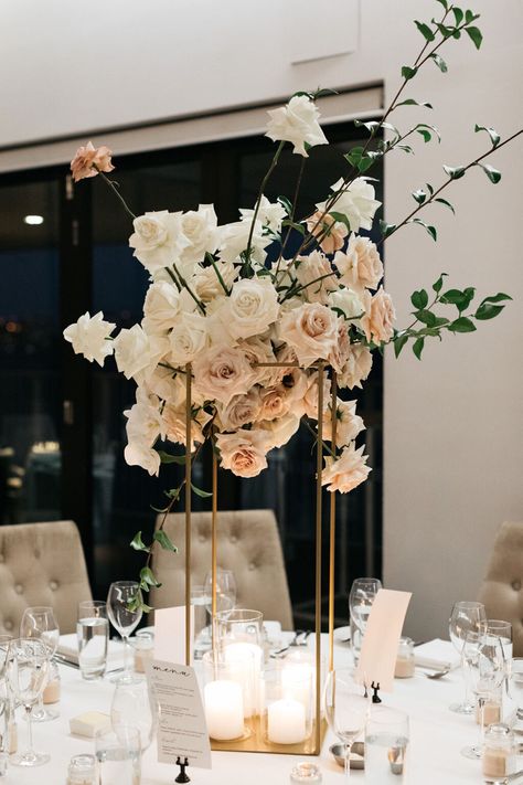 Grand Wedding Centerpieces, Tall Floral Arrangements Wedding, Gold Stand Centerpiece, Non Floral Wedding Centerpieces, Tall Table Centerpieces, Flowers Arrangements Wedding, Floral Table Centerpieces, Flower Centrepiece, Floral Centrepiece