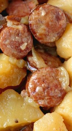 Crockpot Sausage & Potatoes slow cooker recipe. Crockpot Sausage Potatoes, Crockpot Sausage And Potatoes, Crock Pot Sausage, Crockpot Sausage, Sausage Crockpot, Sausage Potatoes, Slow Cooker Desserts, Breakfast And Brunch, Crockpot Dishes