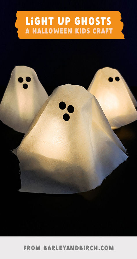 Our light-up mini ghost craft for kids Halloween activities Ghost Games For Kids, Ghost Craft For Kids, October Kids, Halloween Ghost Craft, Diy Ghost Decoration, Halloween Diy Kids, Ghost Craft, Halloween Luminaries, Diy Ghost