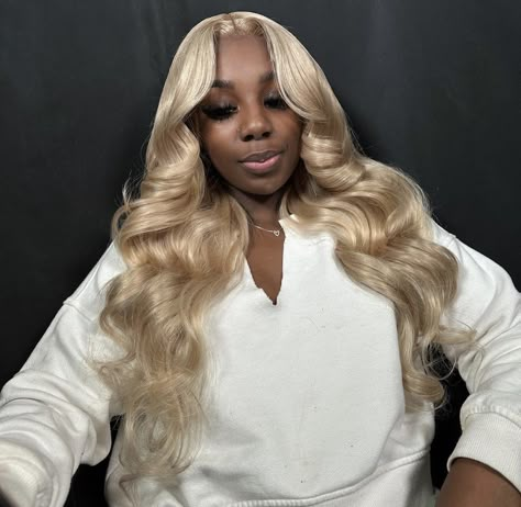 Icy Blonde Frontal Wig, 613 Closure Quick Weave, 613 Wig On Dark Skin, Birthday Outfits With Blonde Hair Black Women, 613 Middle Part With Curls, Ash Blonde Middle Part Frontal, Ash Blonde Hair On Dark Skin, Side Part Ash Blonde Wig Black Women, 613 Blonde Wig Hairstyles