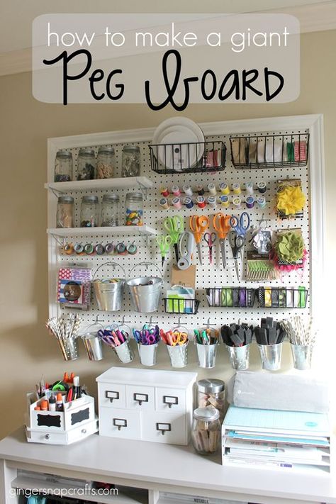 How to Make a Giant Peg Board {tutorial} Craft Storage Ideas For Small Spaces, Crafting Station, Reka Bentuk Dalaman, Dream Craft Room, Sewing Room Organization, Ideas Para Organizar, Diy Craft Room, Scrapbook Room, Craft Area