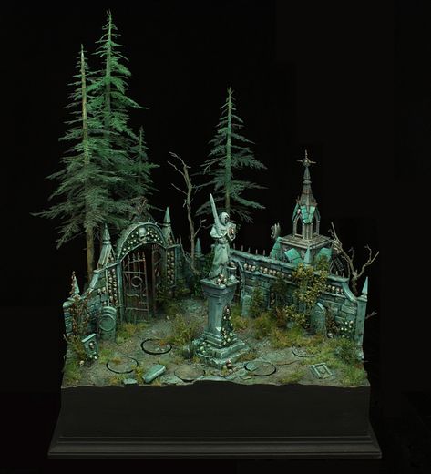 Miniature Graveyard Diorama, Graveyard Miniature, Miniature Cemetery, Forest Graveyard, Graveyard Diorama, Mini Graveyard, Miniature Graveyard, Fantasy Diorama, Diorama Diy