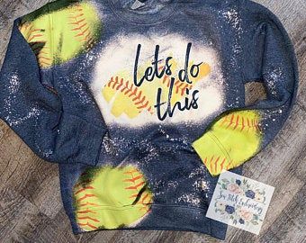 Softball Shirt Designs, Softball Sweatshirt, Bleach Shirt Diy, Bleached Sweatshirt, Softball Outfits, Baseball Sweatshirts, Softball Mom Shirts, Team Sweatshirts, Bleach T Shirts