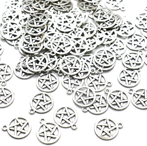 100 Silver Pentagram Charms 16x20mm. #ad #charm #pentagram #witch #spirituality #pagan Pentacle Jewelry, Making Charms, Witch Spirituality, Pentagram Pendant, Magical Jewelry, Five Pointed Star, Jewelry Making Charms, Jewelry Repair, Shiny Silver