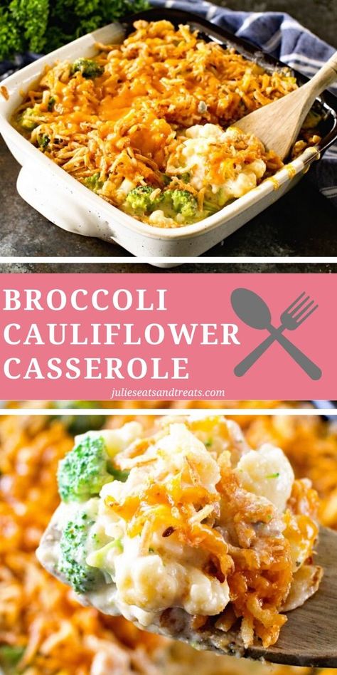 Easy Broccoli Cauliflower Casserole with cheese! You can use frozen or fresh vegetables and it's so easy to make. Perfect for a quick dinner or hosting holidays like Christmas, Easter and Thanksgiving! #broccoli #cauliflower Cheesy Broccoli Cauliflower Casserole, Side Dish For A Crowd, Cheesy Broccoli Cauliflower, Thanksgiving Side Dishes Crockpot, Dish For A Crowd, Casserole Broccoli, Broccoli Cauliflower Casserole, Easy Holiday Side Dishes, Thanksgiving Side Dishes Healthy