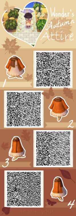 ACNL QR Codes: Fall dress Acnl Outfits, Acnl Clothing, Animal Crossing New Leaf Qr Codes, Qr Code Animal Crossing, Dress Qr Code, Winter Make Up, Animal Crossing Qr Codes, Ac Codes, Acnl Qr Codes