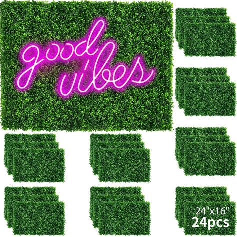 PRICES MAY VARY. What You Get: you will get 24 pcs artificial grass panels, 24" x 16" in each, 1.6" in height, 1 pc neon sign (power adapter not included), 200 pcs zip ties, each grass wall panel is dense and realistic, sufficient quantity to meet your decoration needs, add the pink neon sign to create a vibrant atmosphere Quality Materials: the boxwood hedge wall panels are made of high quality PE materials with realistic colors, won't fade or wither; the connection between the fake leaves and Faux Grass Wall Decor, Boxwood Hedge Wall, Hedge Wall, Fence Backyard, Greenery Backdrop, Fake Leaves, Artificial Grass Wall, Grass Backdrops, Pink Neon Sign