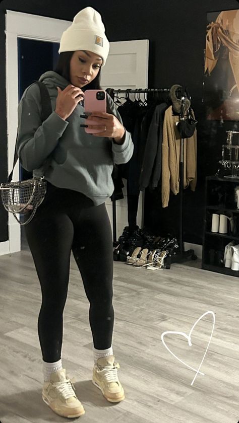 Rain Baddie Outfit, Black Tights Outfit Black People, Retail Outfits Work Casual Winter, Movie Outfits Black Women, Chill Winter Outfits Lazy Days, Chill College Outfits Black Women, Baddie New York Outfits, Lazy Day Outfits Black Women, Leggings Outfits Black Women