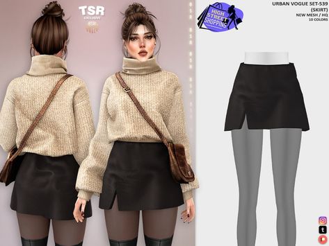 The Sims Resource - URBAN VOGUE SET-539 (SKIRT) BD1391 Sims 4 Academia Clothes, Sims Mom Clothes, Sims 4 Womens Clothes Cc, Sims 4 Cc Alpha Clothes, Waiter Outfit, Sims 3 Generations, Cc Dress, Beige Turtleneck, Sims Fashion