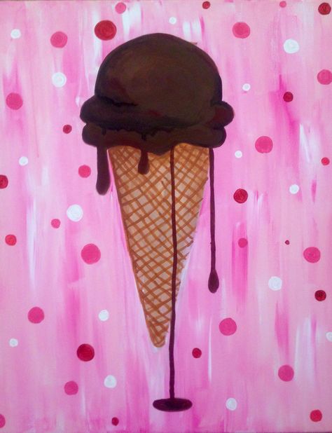 Ice Cream Painting On Canvas, Ice Cream Canvas Painting, Kitchen Canvas Art Diy, Stylized Reference, Dripping Ice Cream, Bathroom Art Diy, Chalk Markers Art, Canvas Art Diy, Malt Shop