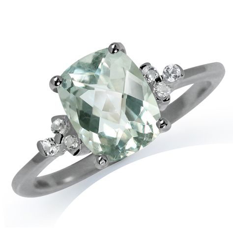 1.95ct. Natural Green Amethyst & White Topaz 925 Sterling Silver Engagement Ring RN0079045 SilverShake.com Romantic Wedding Rings, Fashion Ring Set, 2 Carat Ring, Emerald Ring Engagement Diamond, Wedding Ring Sizes, Silver Engagement Ring, White Topaz Rings, Sterling Silver Engagement Rings, Ring Color