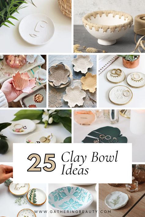 Clay Bowl Diy Air Dry, Natal, Stamped Air Dry Clay Bowls, Diy Clay Bowls How To Make, No Bake Clay Projects, Yarn And Clay Crafts, Working With Clay Ideas, Air Dry Clay How To Use, How To Make Clay Bowls Diy